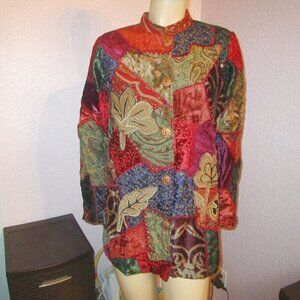 Indigo Moon Jacket Womens XS Patchwork Velvet Embroidered Art To Wear Boho Artsy